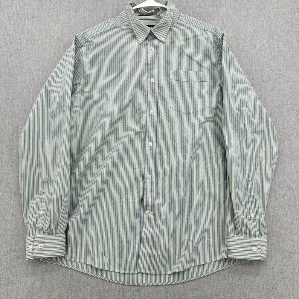 Eddie Bauer Button Down Shirt Men XL Blue Striped Wrinkle Resistant Long Sleeve